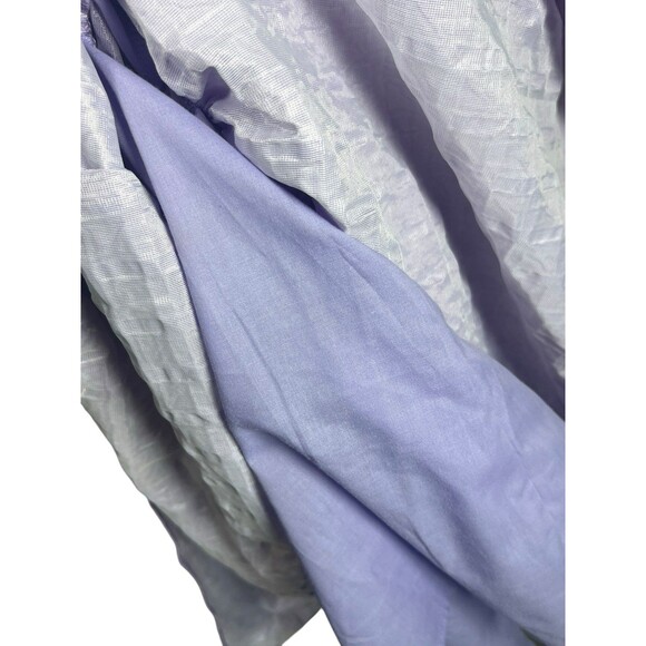 English Factory Lilac Textured Puff Sleeve Mini Dress L Tiered Back Tie Babydoll - Picture 10 of 11